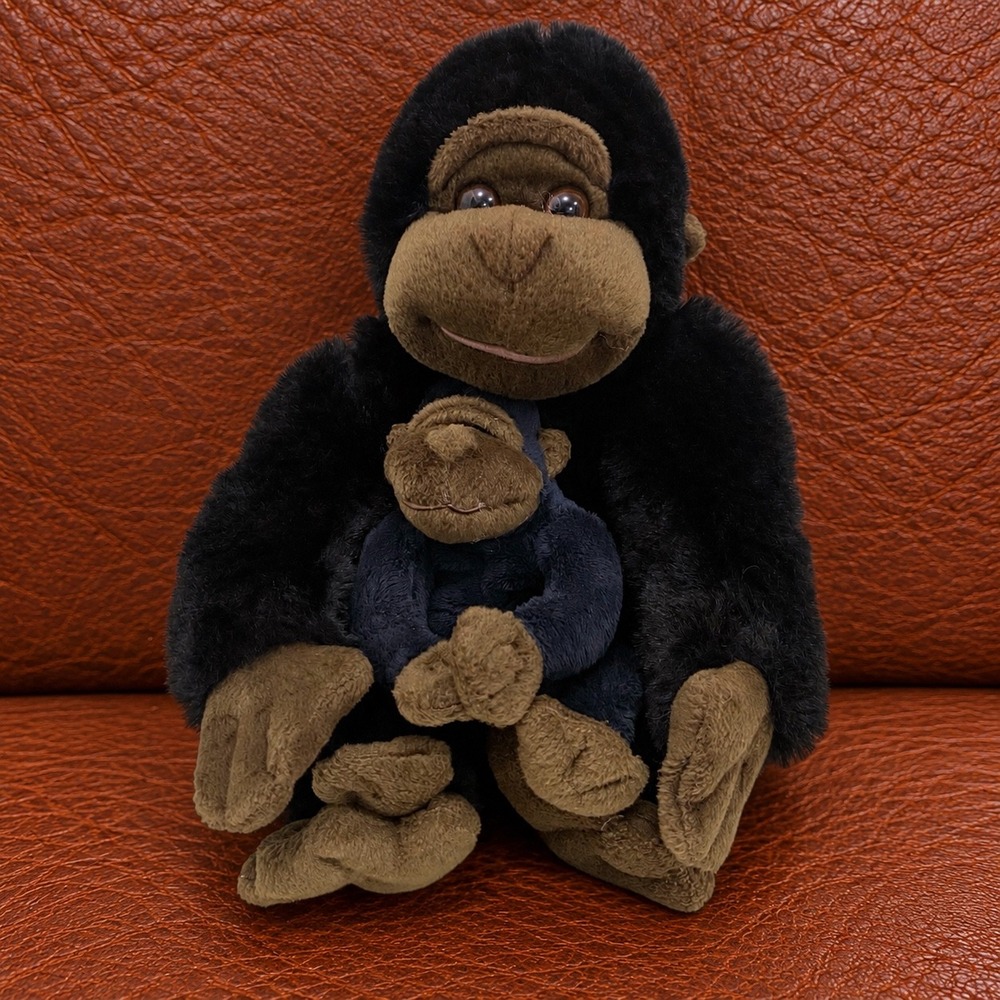 Kohls Cares Gorilla and Baby Plush Stuffed Animal Black Brown 10 inch Set